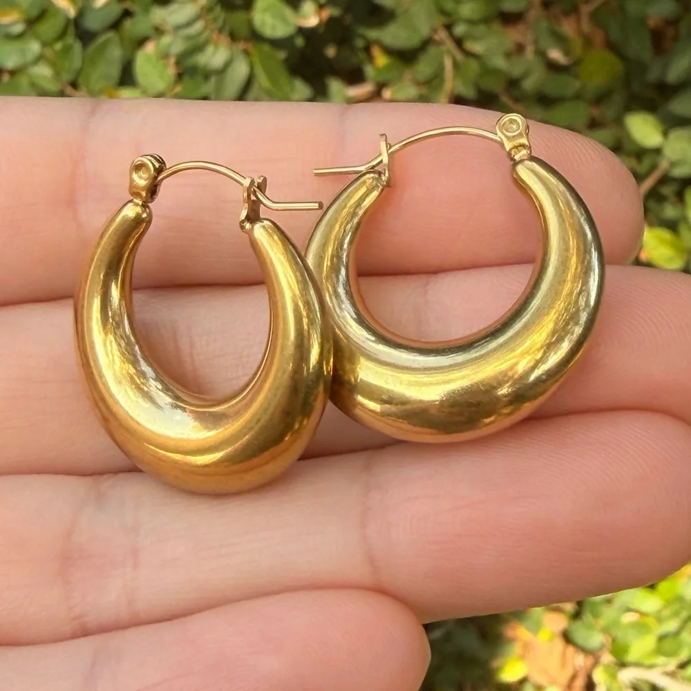 Gold Crescent Hoop Earrings - Stainless Steel